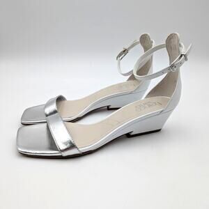 Franco Sarto Sadie Wedge Sandals Women's White/Silver Metallic Size US7.5M EU38